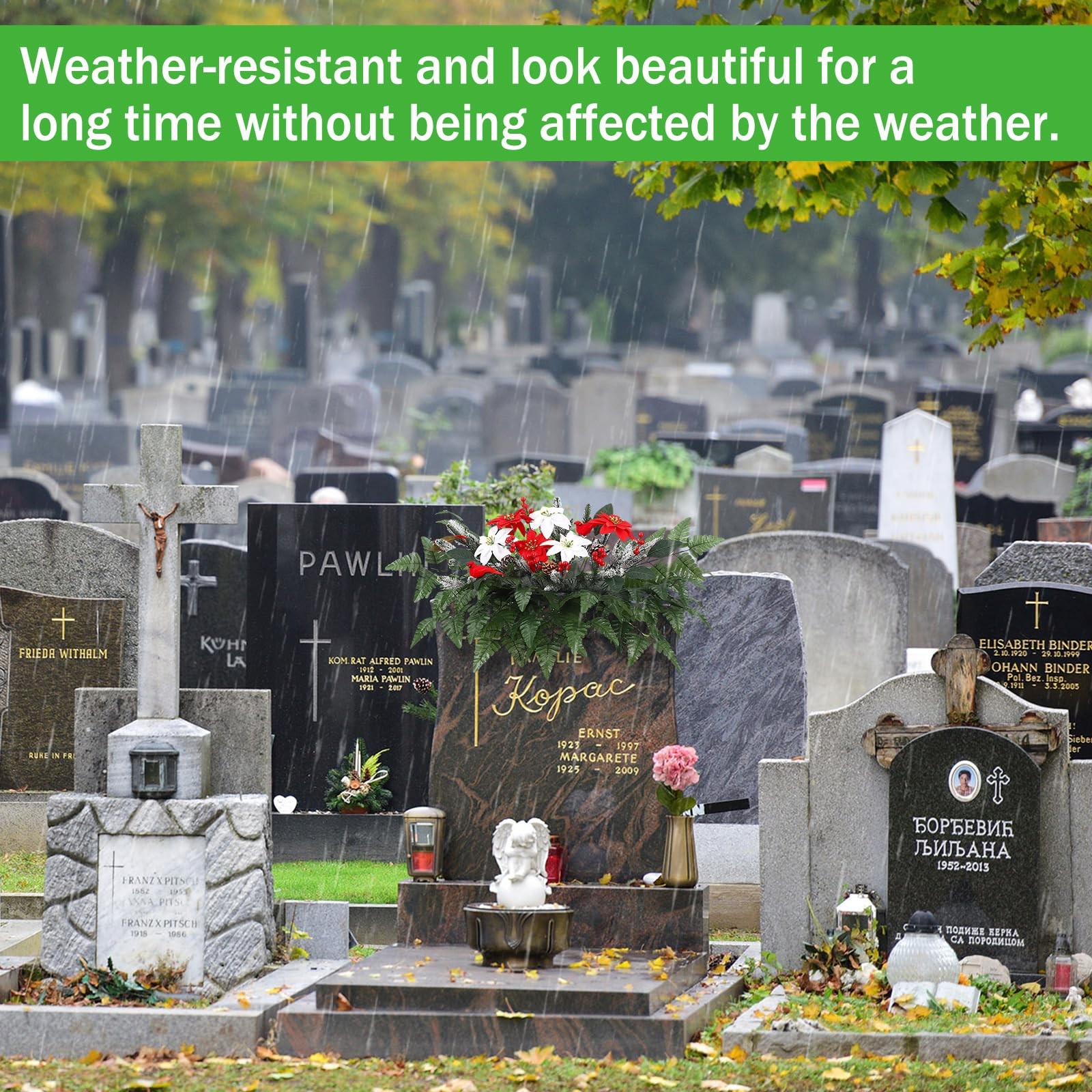 70 Pcs Artificial Christmas Cemetery Flowers Headstone Flower Saddle Artifici…
