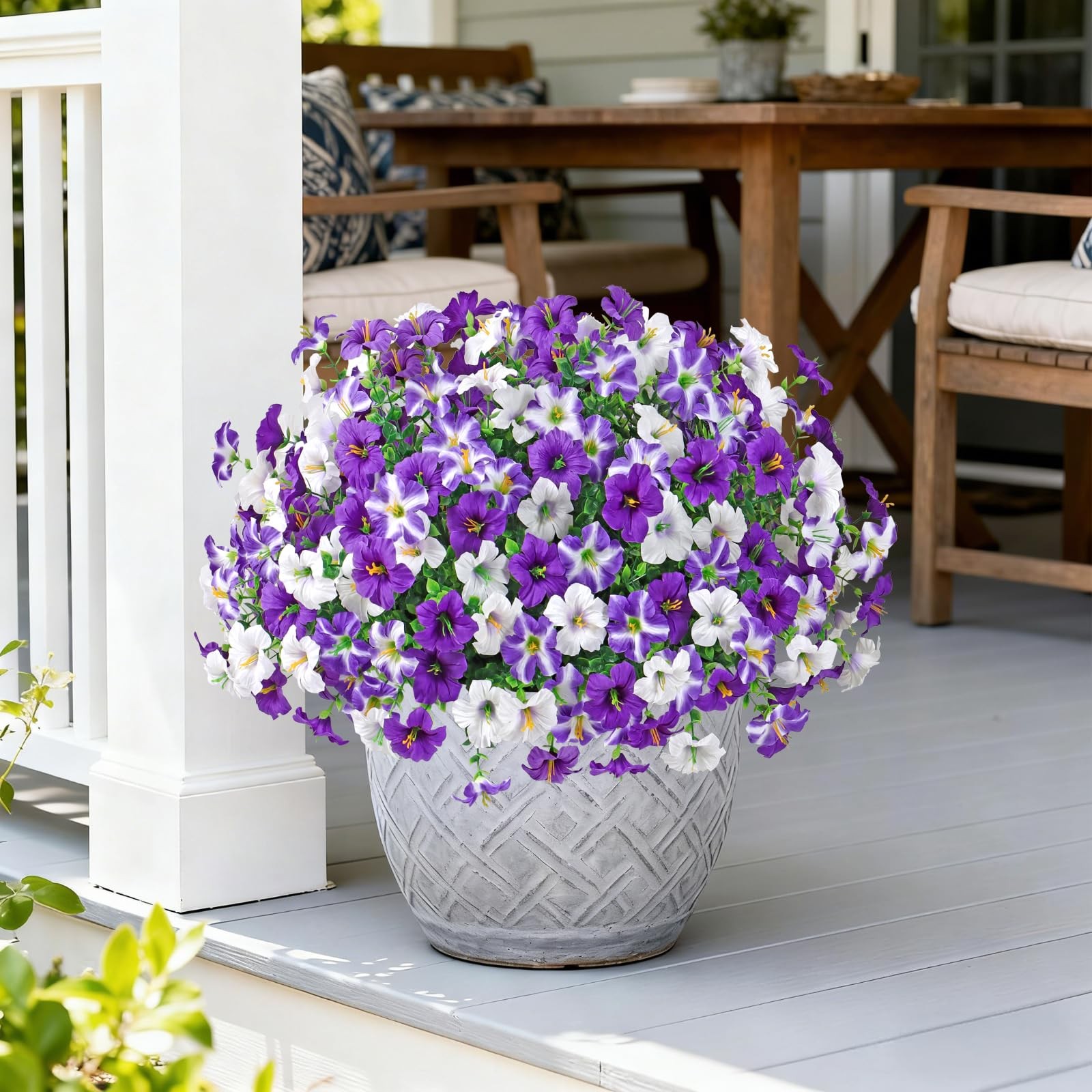 Artificial Flowers for Outdoor Decoration, 12PCS Faux White Purple Petunias S…