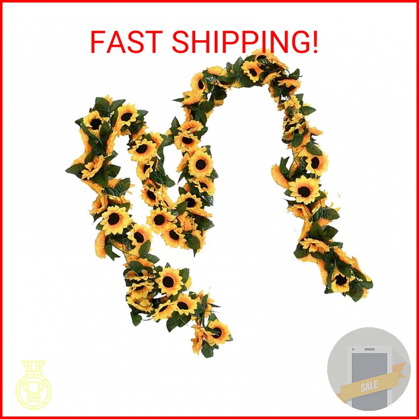LILOCOO 2 Pack Artificial Sunflower Garland Faux Silk Decor Sunflower Vine Hangi