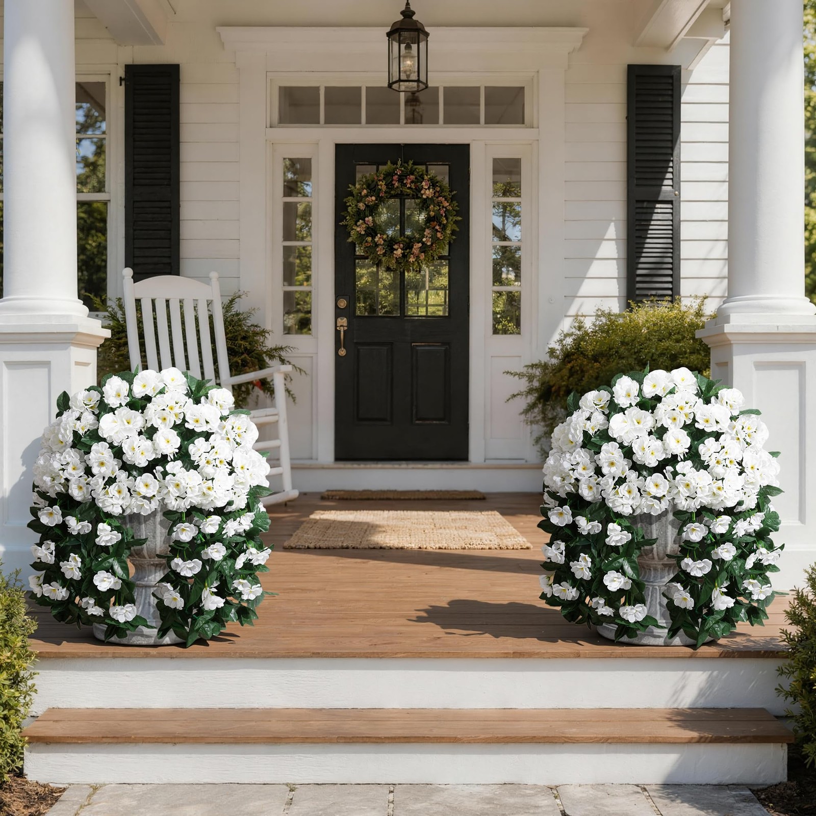 Artificial Fake Hanging Flowers Geraniums for Outdoors Spring Outside Decor, …