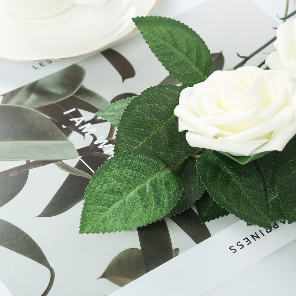 100 PCS Fake Greenery Leaves Silk Artificial Rose Flower Foliage Bulk