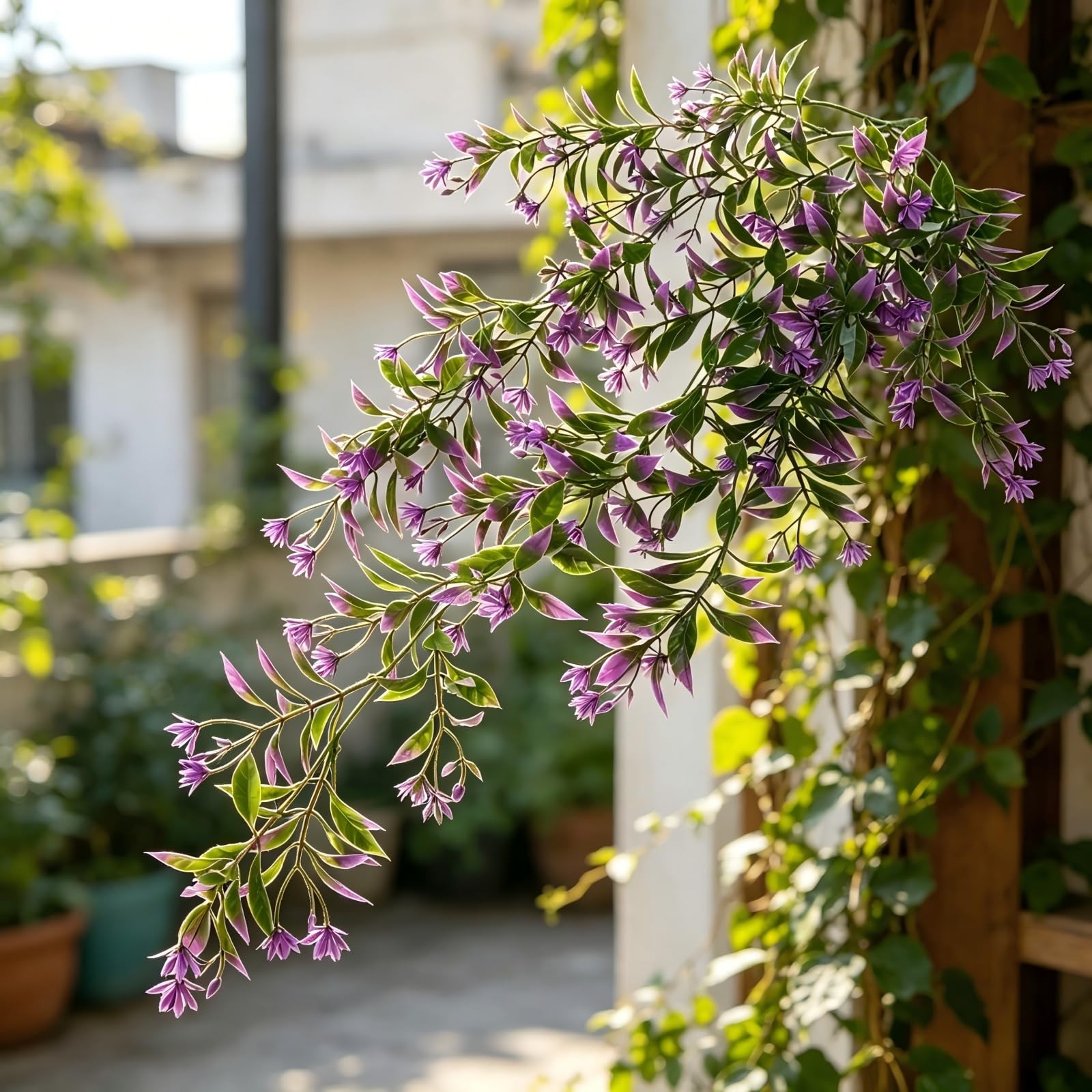 2 Pack Artificial Hanging Plants Fake Purple Flower Vines UV Resistant Faux T…