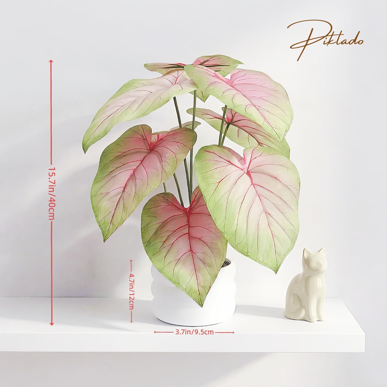 Faux Caladium Bicolor Plants in White Pot, 15.7″ Tall Fake Alocasia Potted Se…