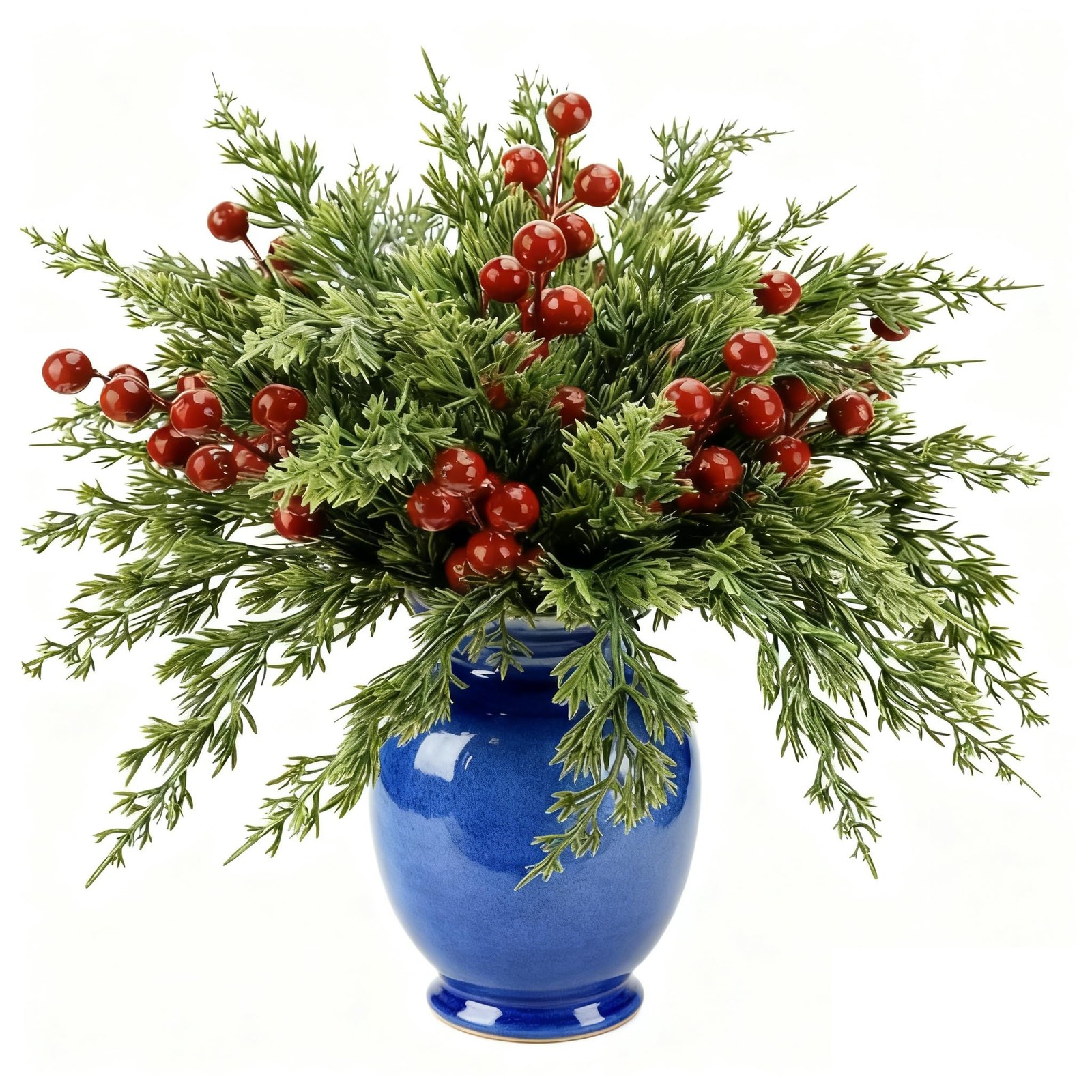 Christmas Artificial Pine Branches with Red Berry Stems 10″ Home Decorations