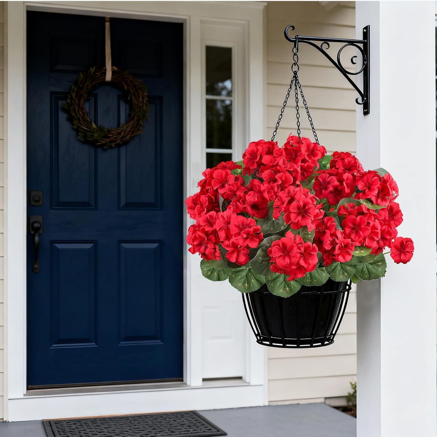 Artificial Flowers for Outdoors, 6 Bundles Realistic Silk Fake Red Geraniums, No