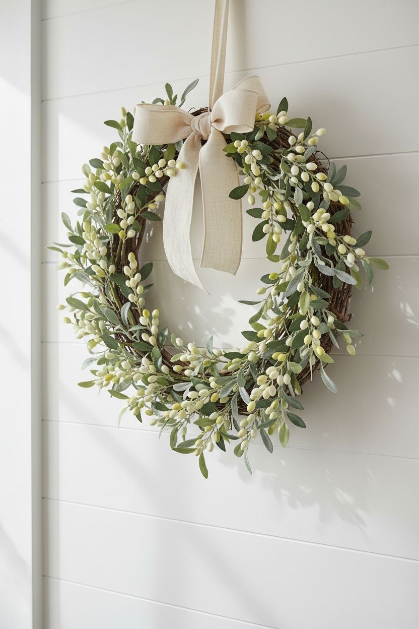 White Berry Stem 13.5 Inch Artificial Berry Branch Farmhouse Lodge Cabin Decor