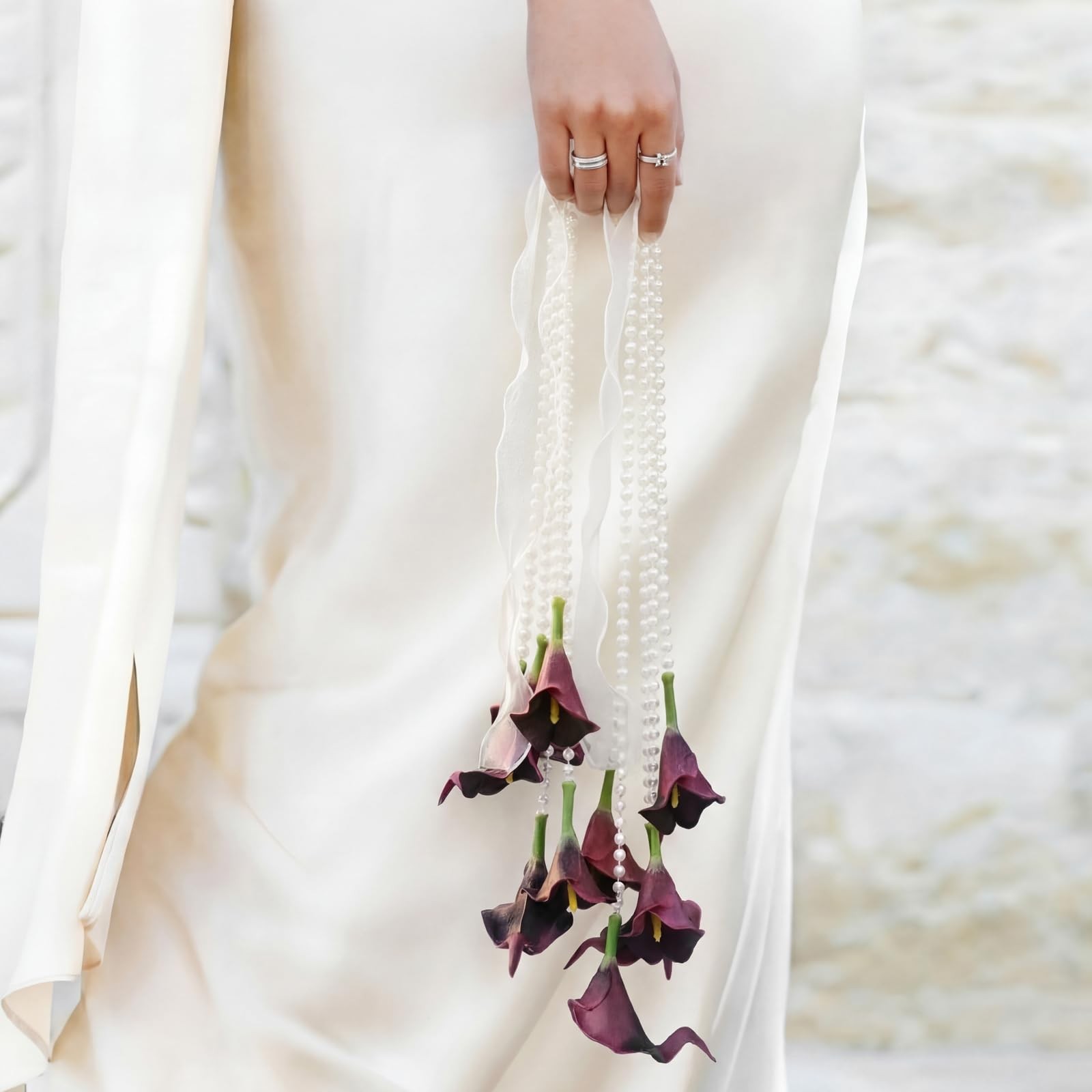 White Rose Bridal Bouquet with Pearl Handle, Bridal Pearly Bouquet with Flowe…
