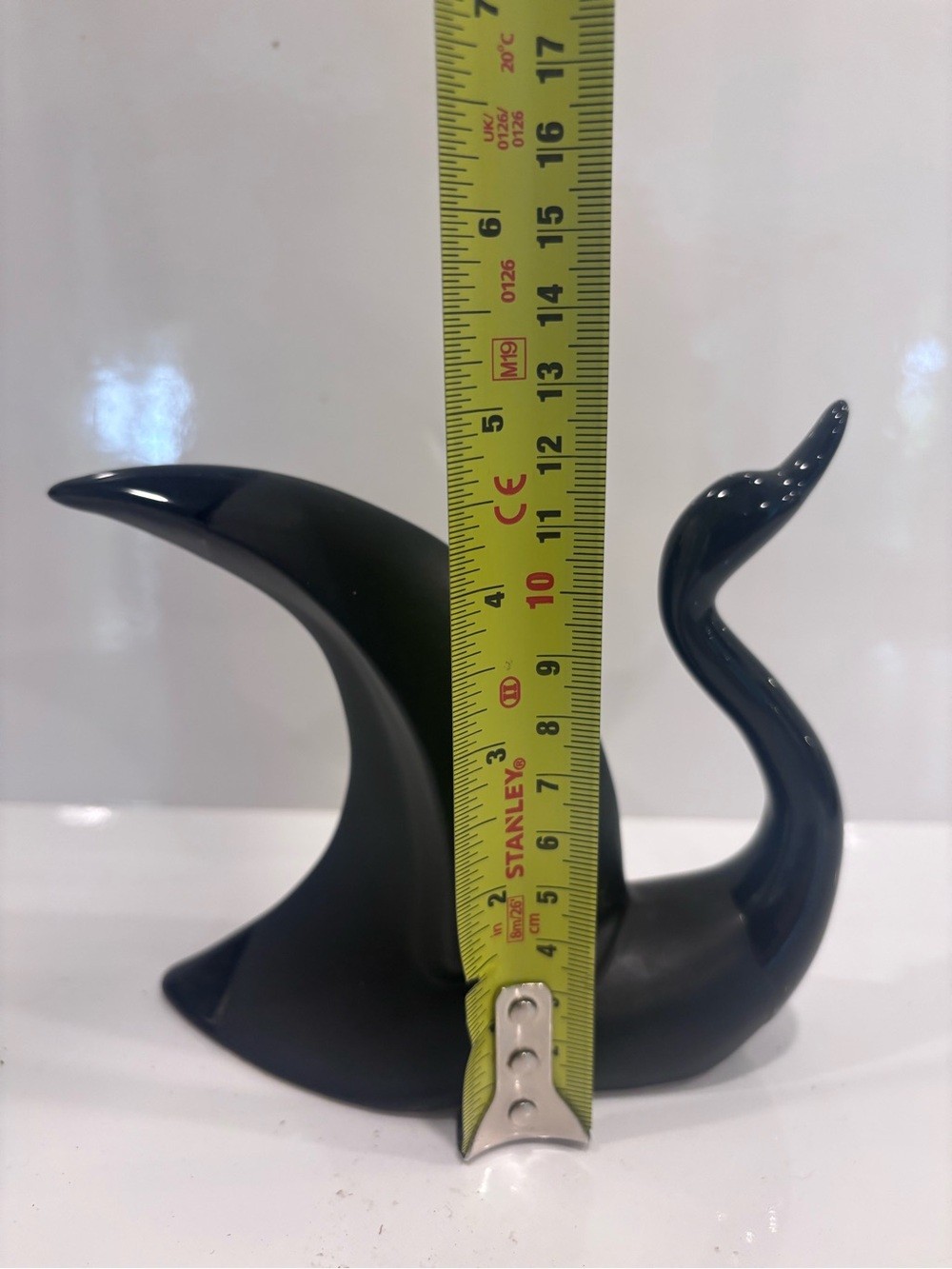 Vintage Mid-Century Modern Abstract Swan Ceramic Sculpture Blue Black MCM Decor