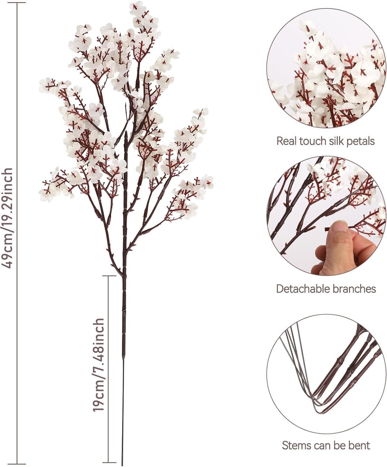 Babys Breath Artificial Flowers, 8 Bundles Real Touch Fake Flowers White