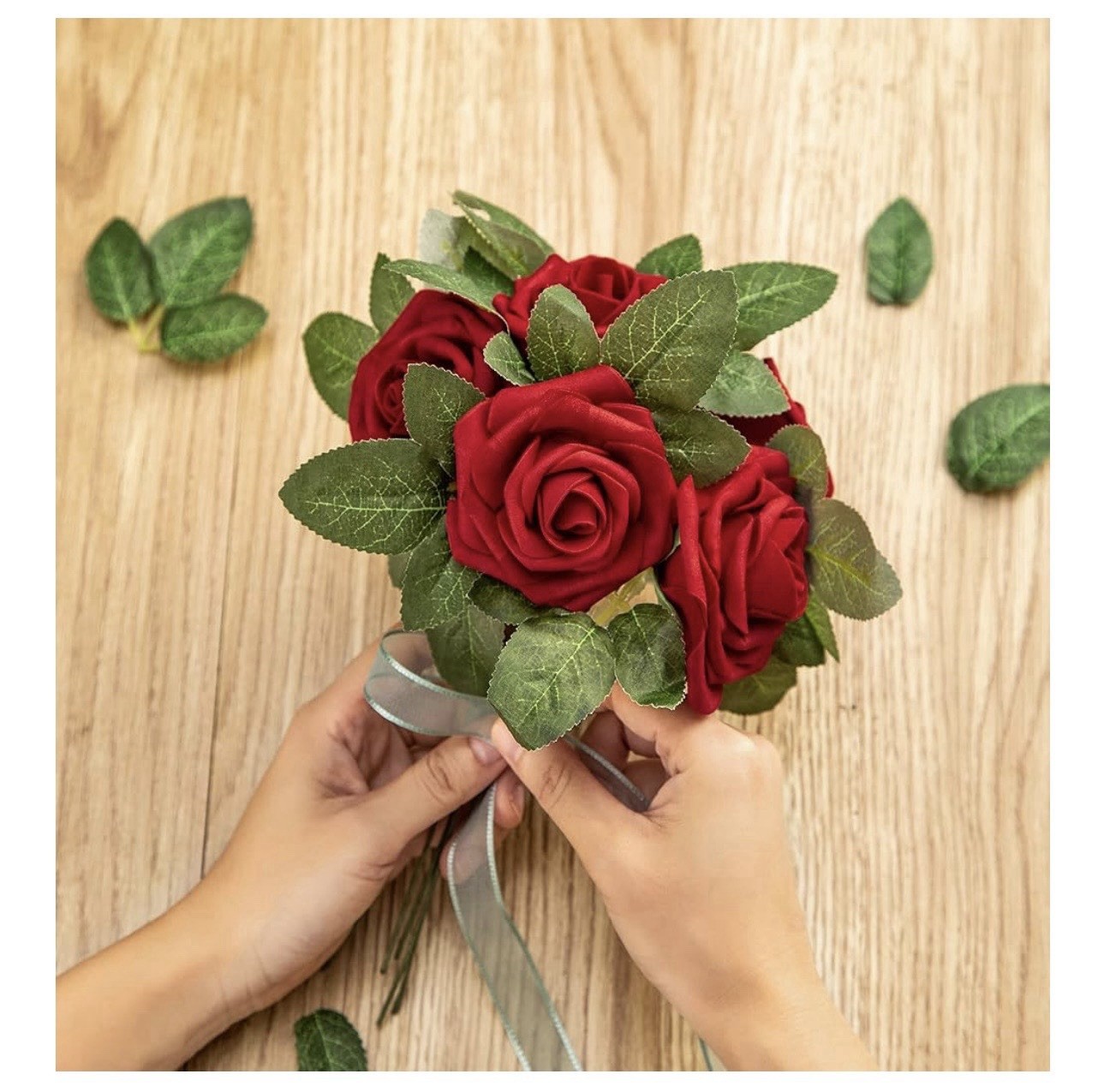 Artificial Flower Foam Rose 25pcs Real Looking Fake Rose with Stems Leaves