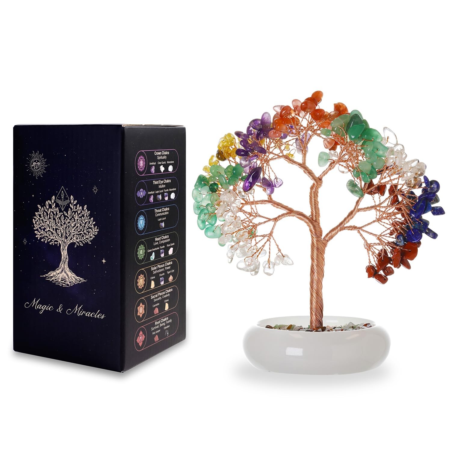 Seven Chakra Crystal Trees, Bonsai Money Tree, Healing Stones, Crystal Tree o…