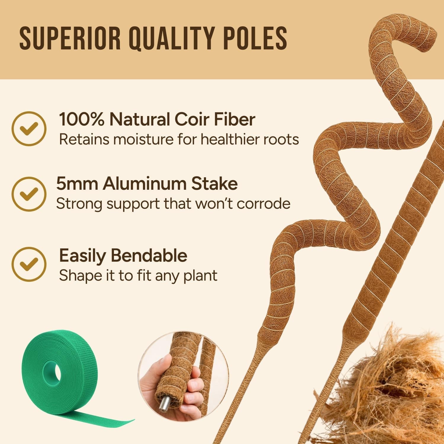 Moss Pole Monstera Plant Support – 2 Pack 28” Bendable Moss Pole Monstera