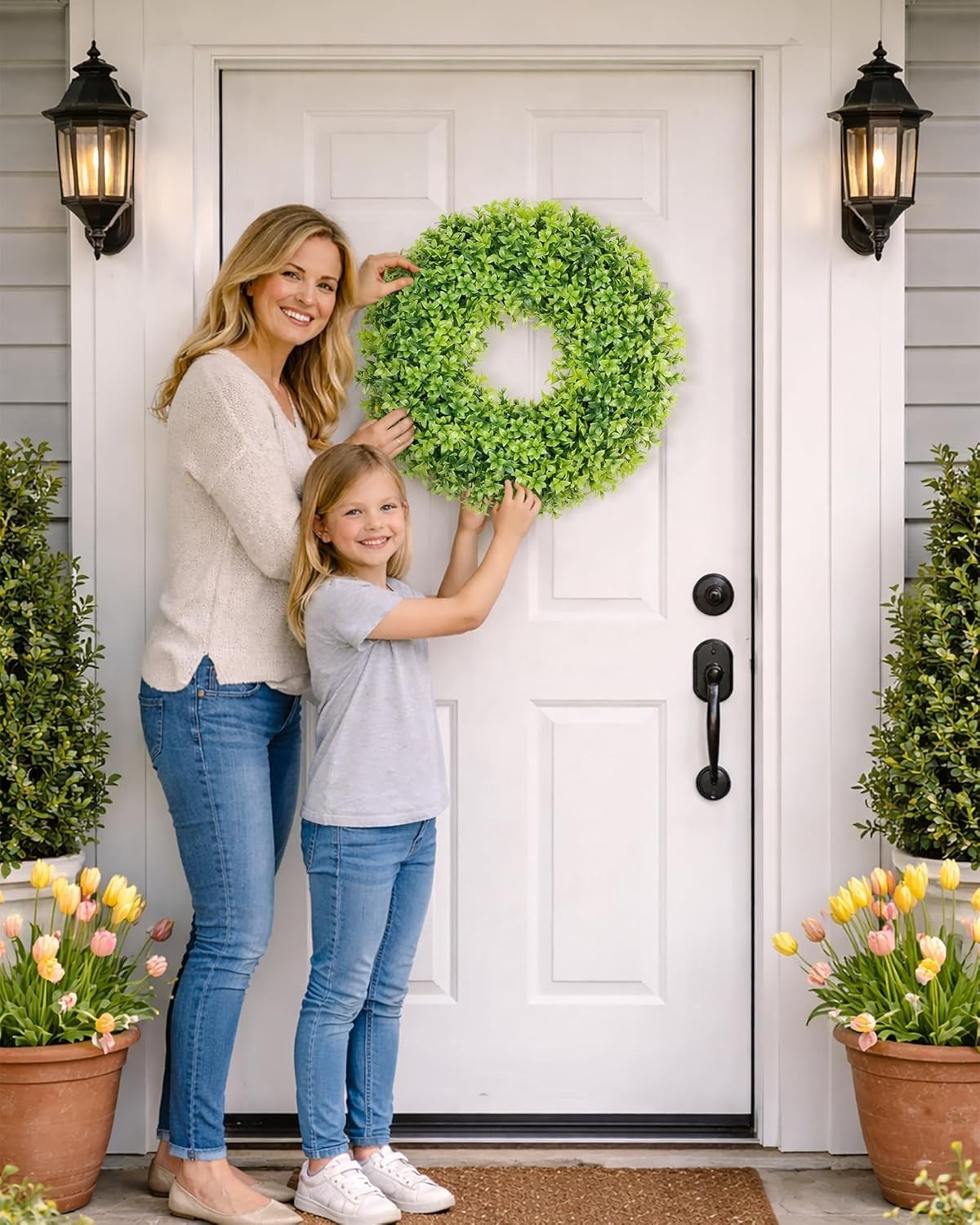 Elegant 23-Inch Boxwood Wreath – -Round Indoor/Outdoor Decor Solution