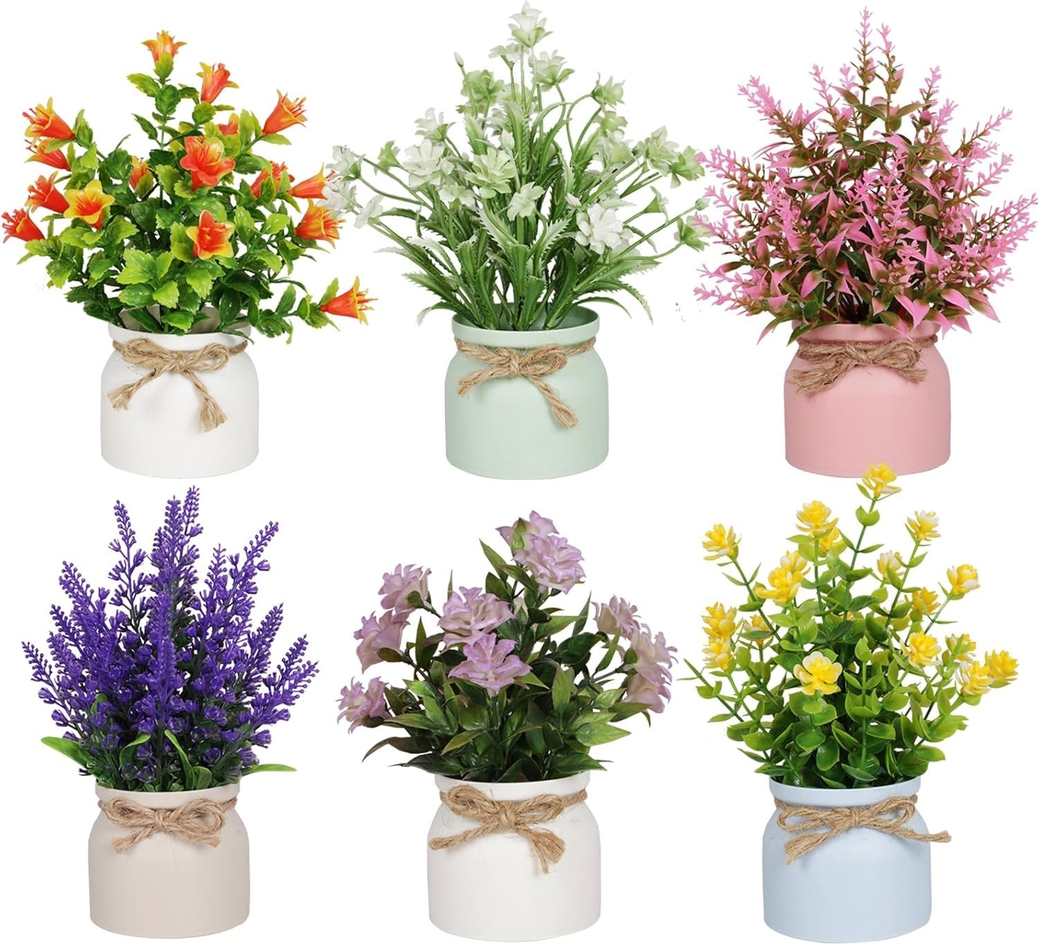 6pcs Artificial Pot Flowers Small Fake Plants Mini Potted Plants for Home Off…