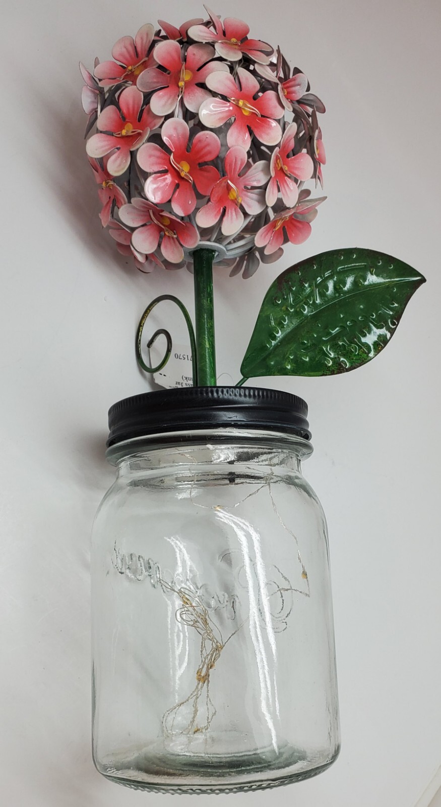 LED Lighted Metal Hydrangea in Jar with fairy light, Ultimate In.. Pink. Q8
