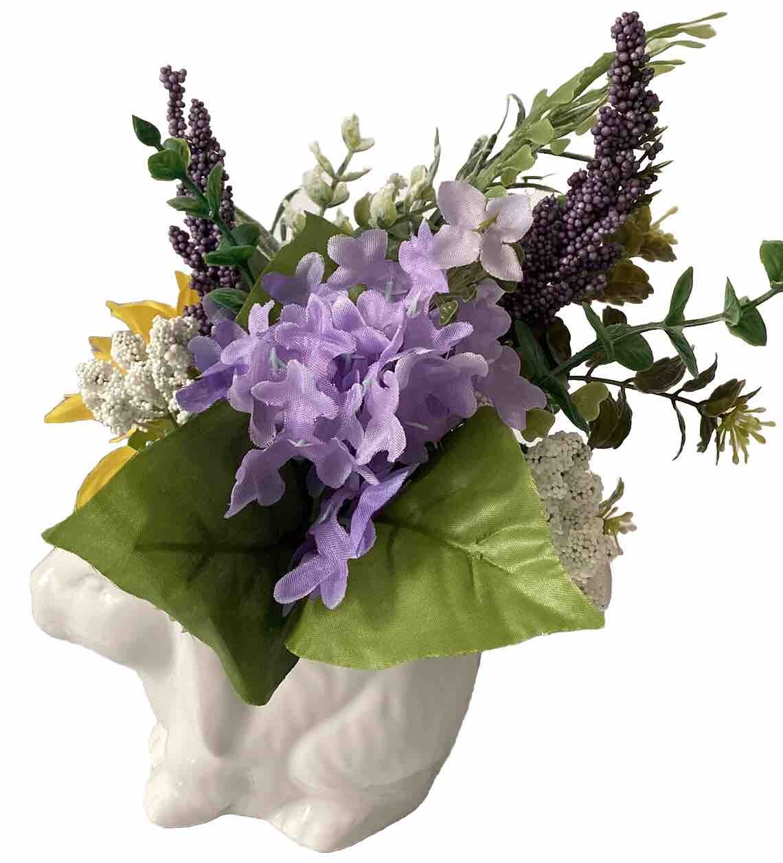Cottage Ceramic Bunny Floral Decor “French Countryside” Sunflowers & Lavender