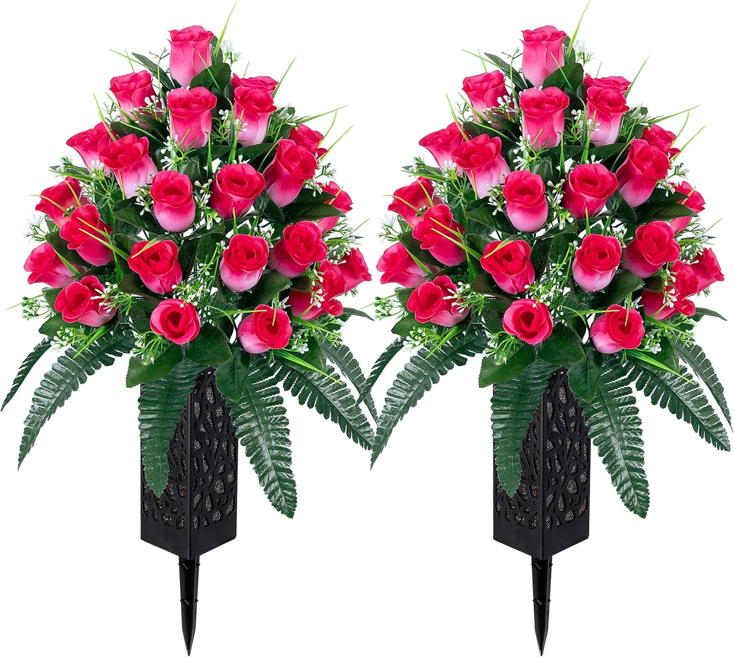 Beautiful Pink Artificial Cemetery Flowers with Vase – Lasting Outdoor Decor