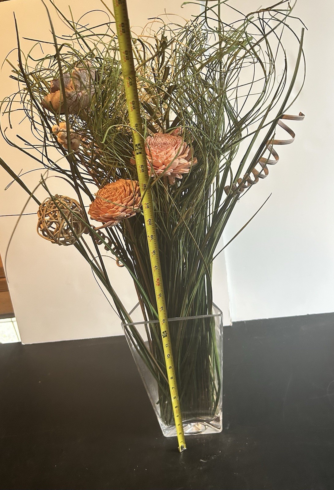 Artificial Flower And Ornamental Grass Display Glass Vase