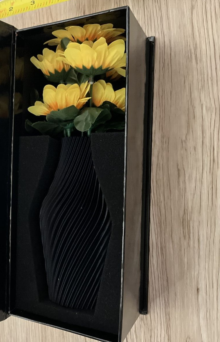 Small Black Vase Decorative Matte Black Vase w Faux Sunflowers NEW