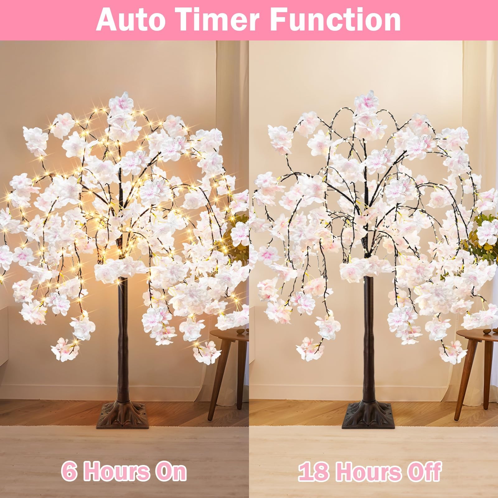 obbsie 4FT Cherry Blossom Tree with 360 LED Fairy Lights Artificial Lighted T…