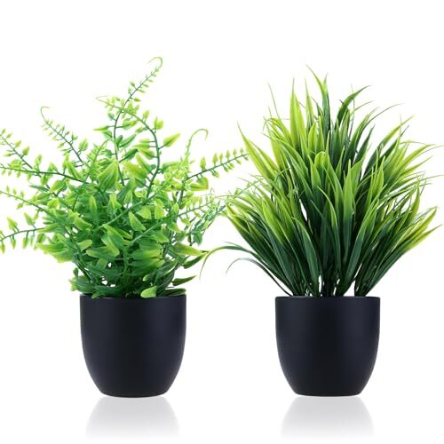 2 Pack Fake Plants in Black Pot Small Artificial Plant Wheat Black-2 Pack