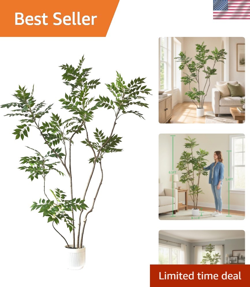 6.5FT Artificial Sumac Tree Faux Mahonia Fortunei Tree with White Pot for Hom…