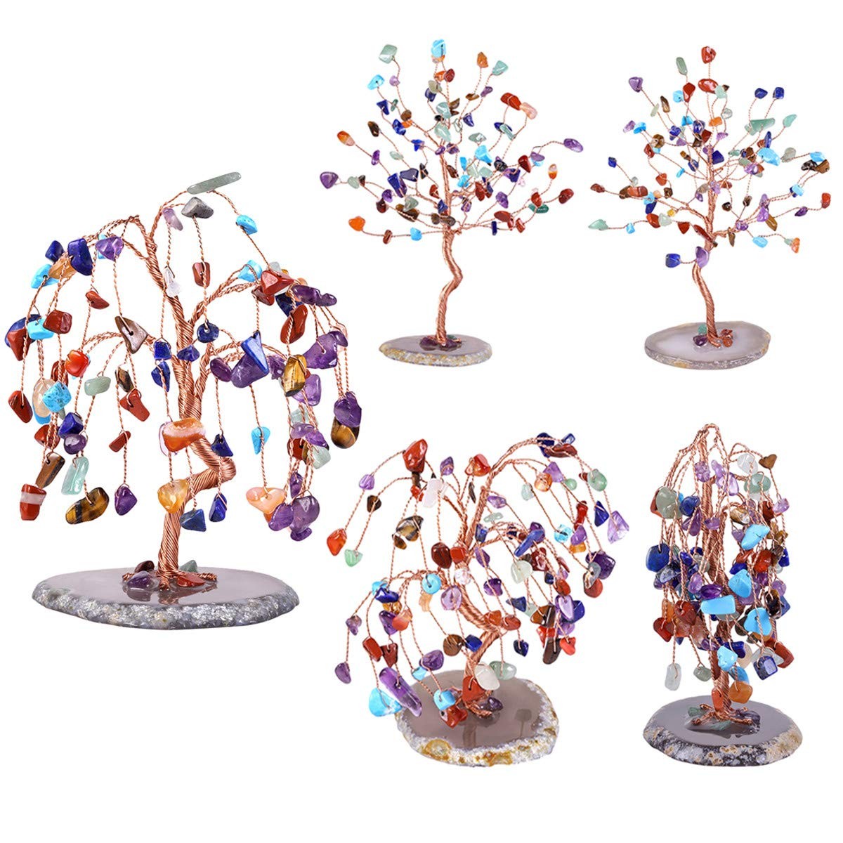 Healing Crystal Money Tree with Agate Slices Base Polishing Tumbled Gemstones…