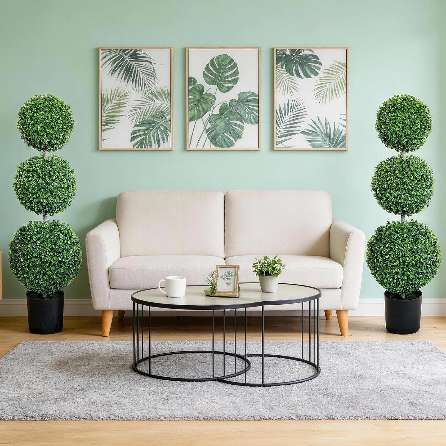 4ft Triple Ball Boxwood Topiary Tree with Black Planter – Indoor/Outdoor Décor