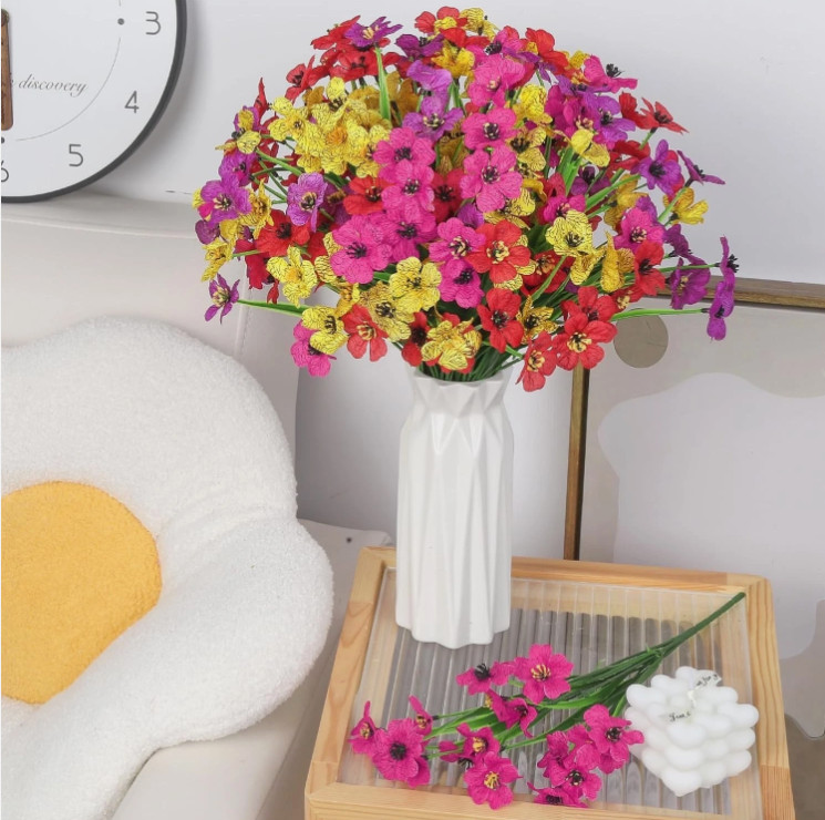 Value-12 Bundles Artificial Flowers for Outdoors 4 Colors Fake Flowers UV Resist