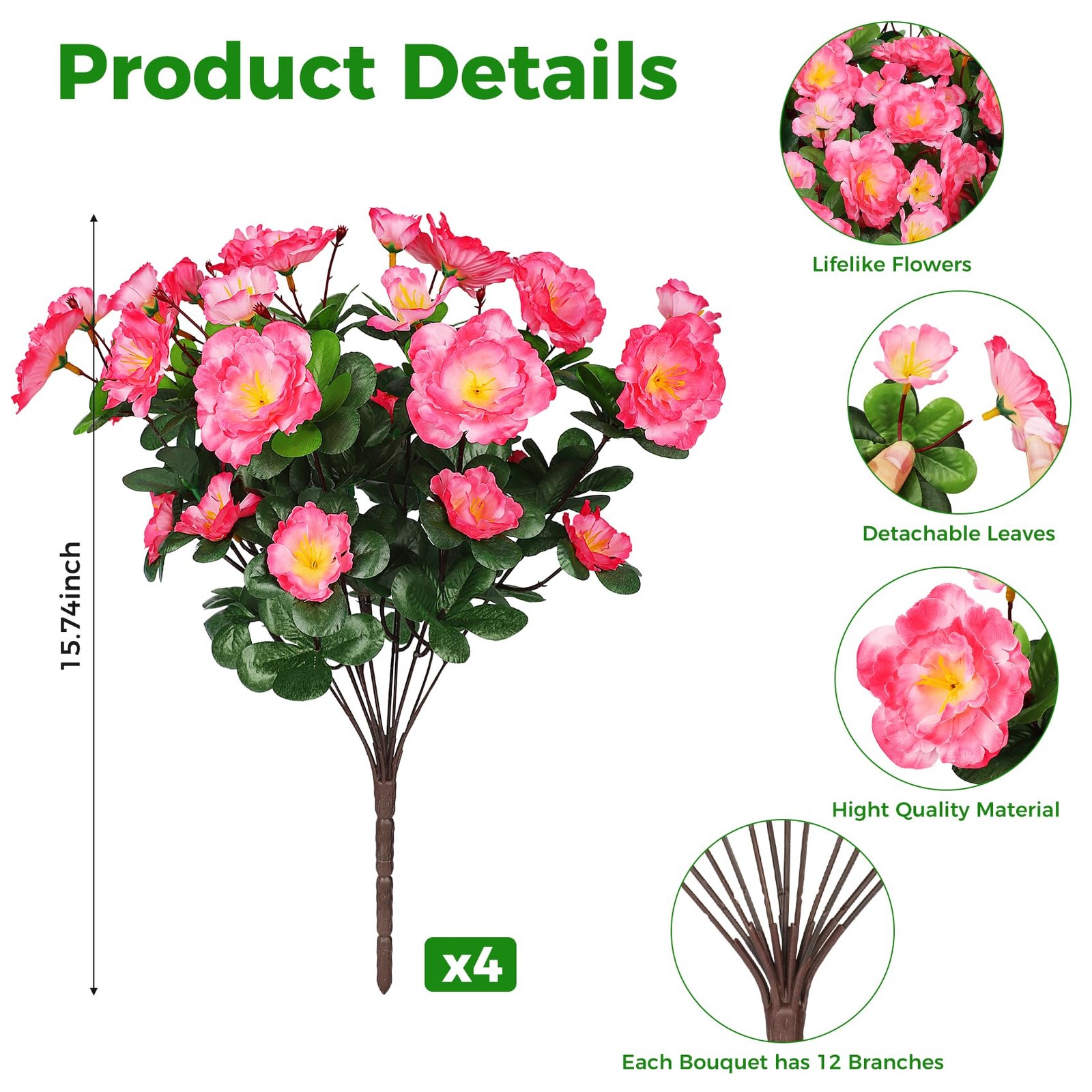 4 Bundles Artificial Flowers for Outdoors, Fake Silk Camellia Flowers Bouquet…