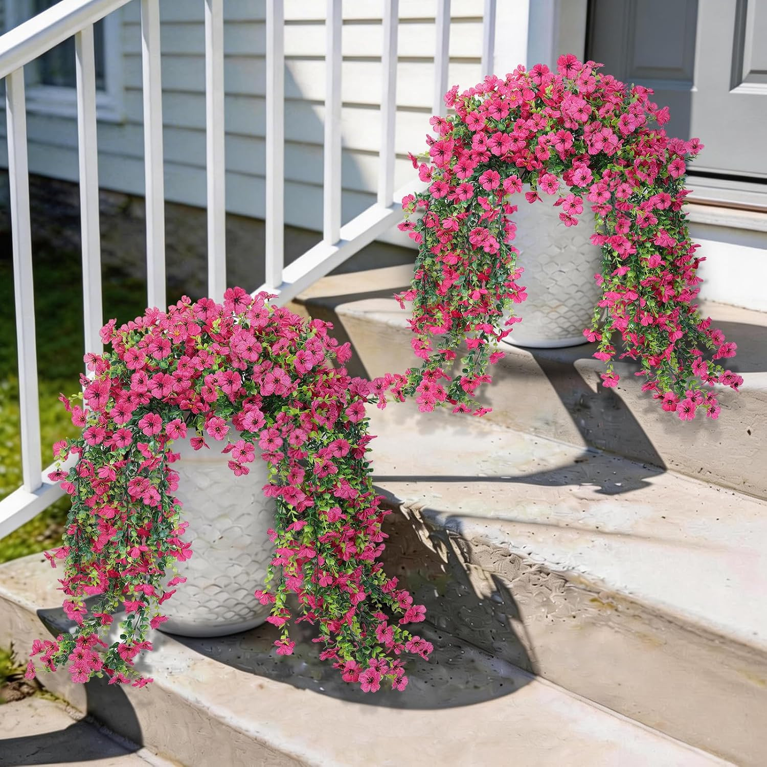 Artificial Hanging Flowers for Outdoors Faux Plants Spring Porch Decor, 2 Pcs