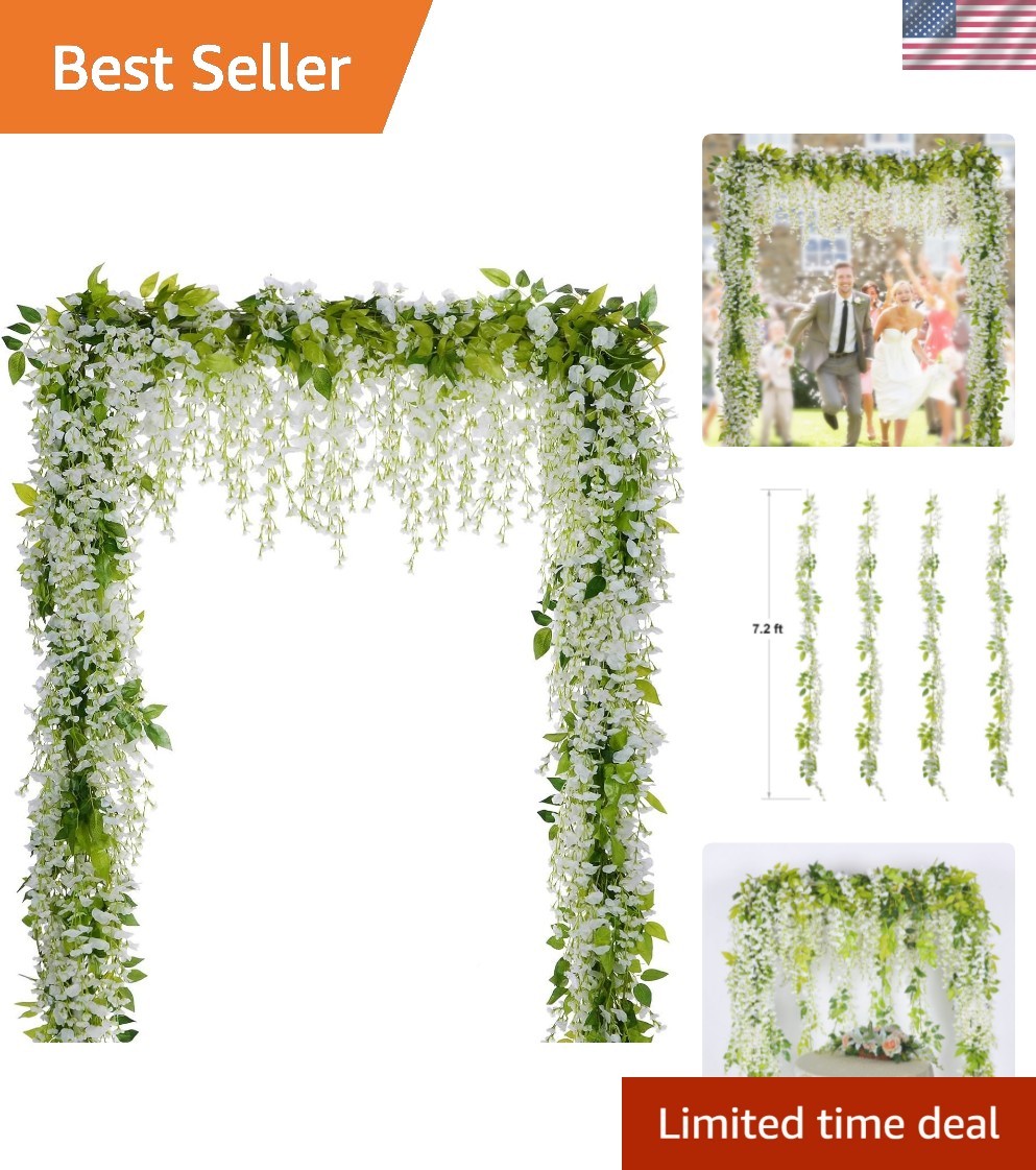 Elegant Wisteria Artificial Flowers Garland – 4Pcs, 28.8ft for Stunning Décor