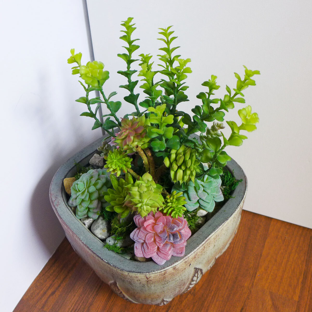 11 Pcs Artificial Fake Succulents Home Flocking Plants With Grass (M40)
