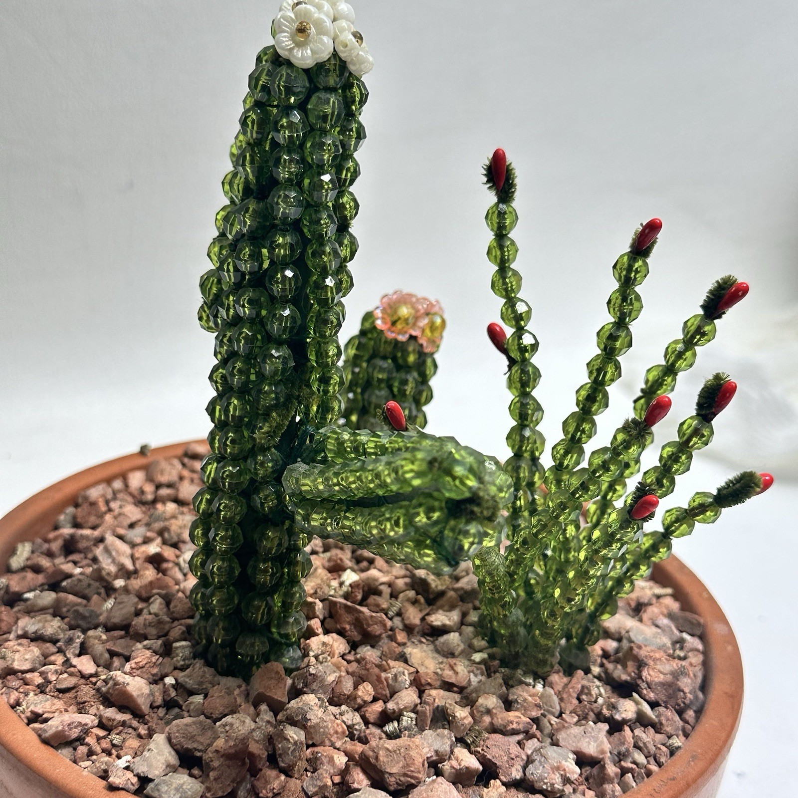 Handmade Beaded Flower Cactus Snake Plant Forever Succulents Terracotta Pot A