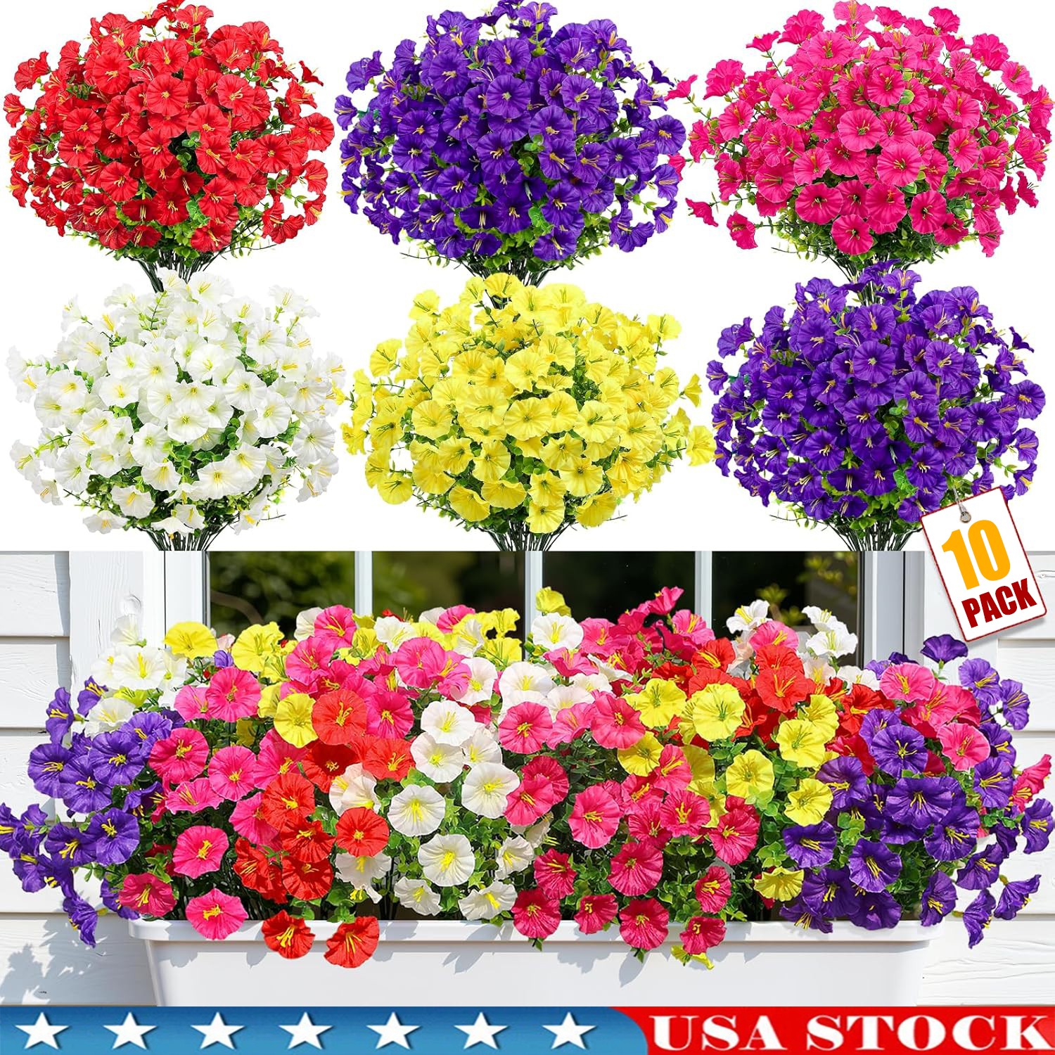 6-10 PACK Artificial Flowers for Outdoors, Silk Morning Glory Artificial Flowers