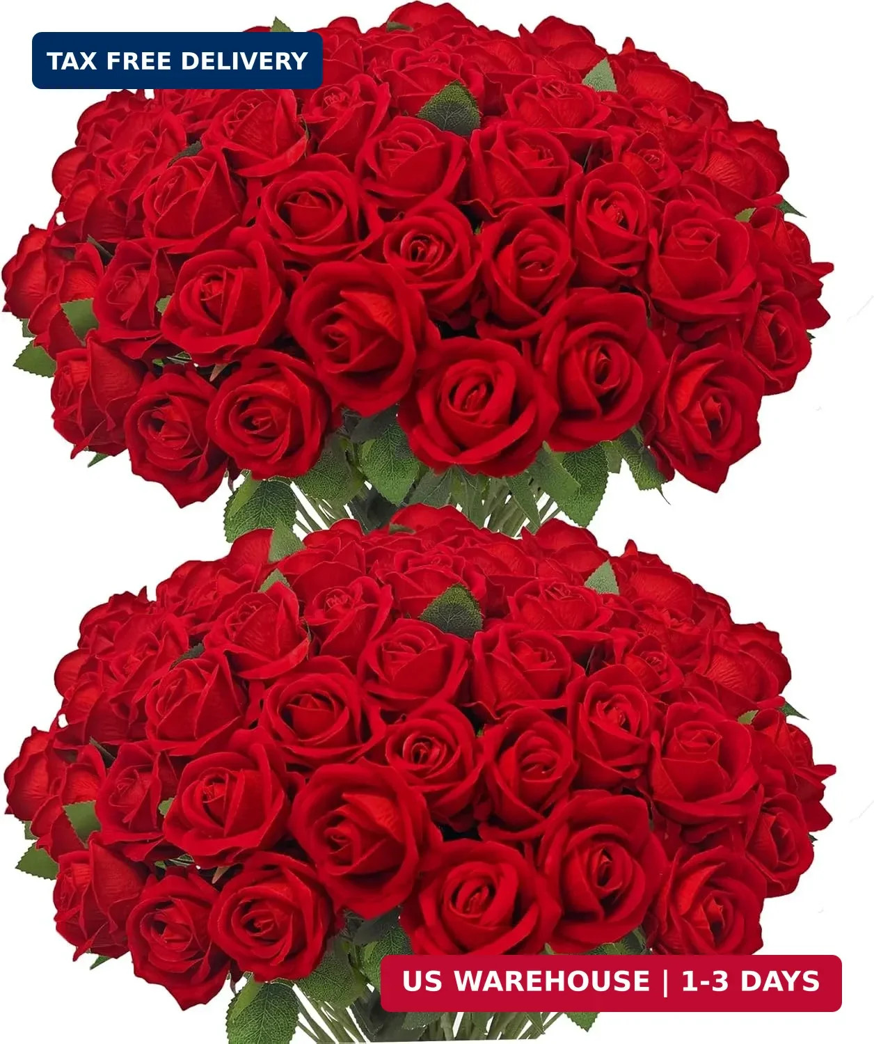 Ouddy Decor 50 Pcs Fake Red Roses Artificial Flowers Bulk Real Touch Velvet Silk