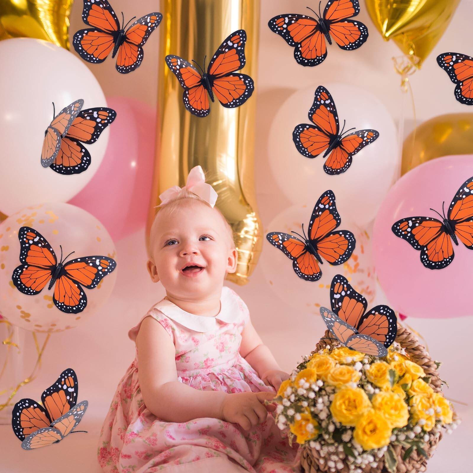 10PCS Exquisite Monarch Butterfly Decorations, Premium Artificial Orange Mona…