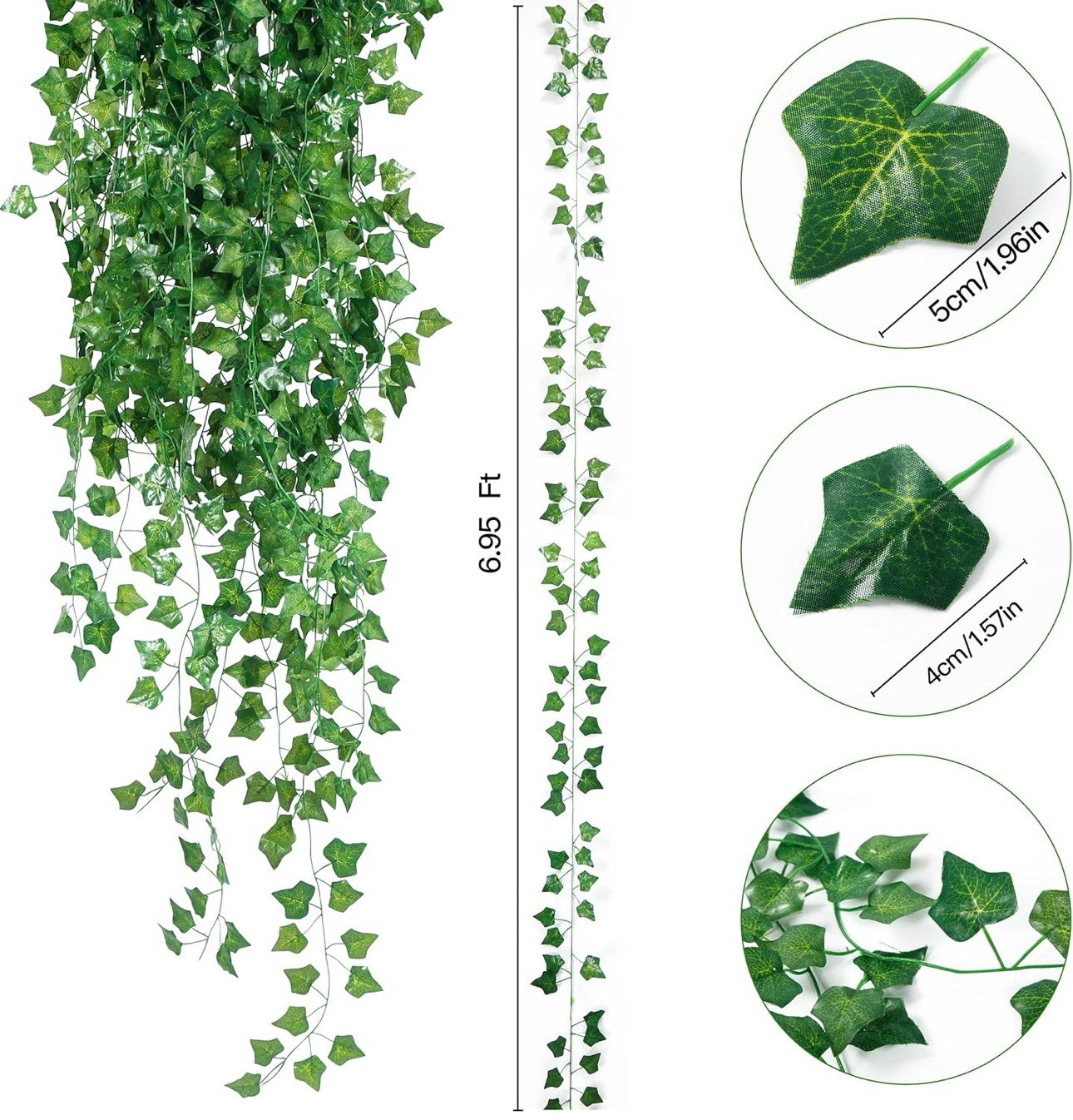 Kaszoo 12 Strands Artificial Ivy Leaf Plants Fake Hanging Garland Plants Vine