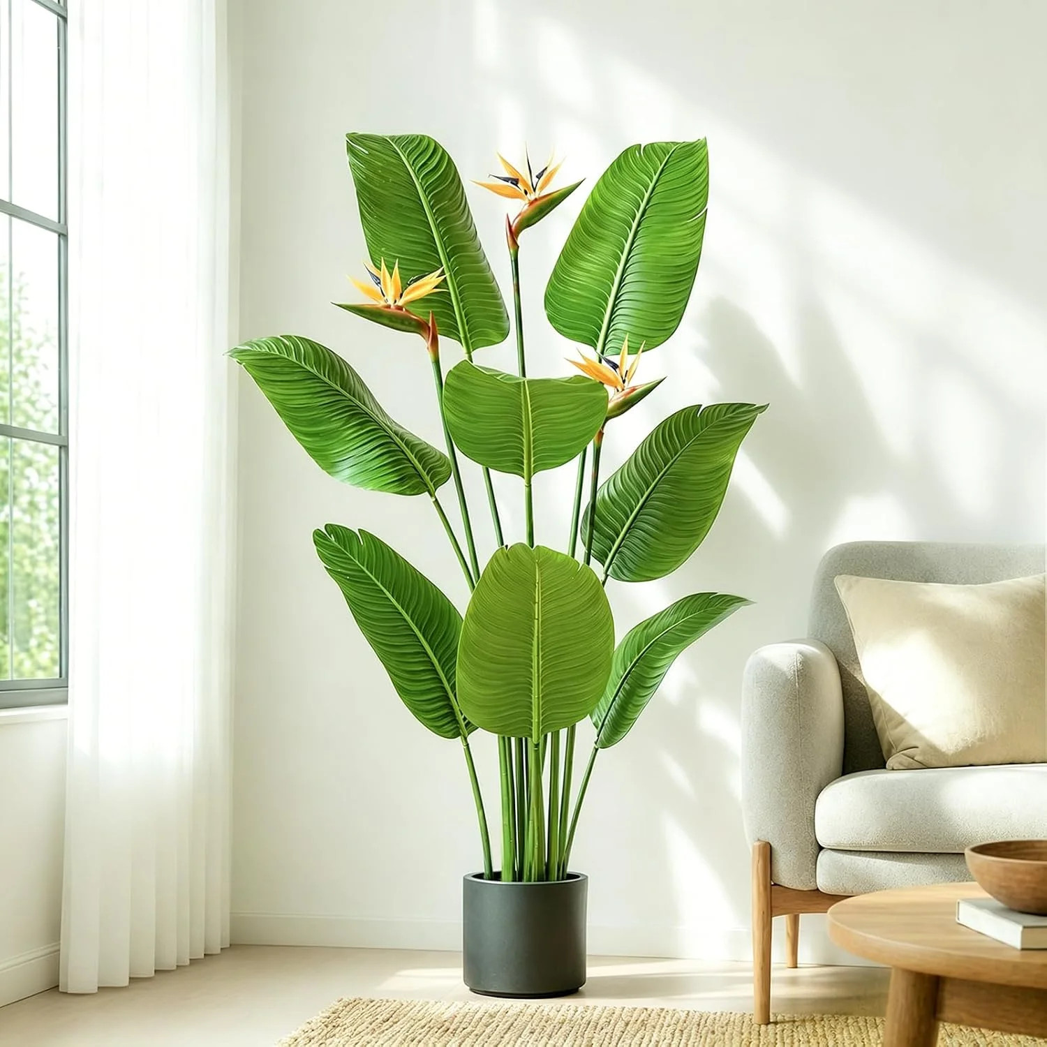 5FT Artificial Bird of Paradise Plant with Flowers, Tall Tropical Fake Plant Ind