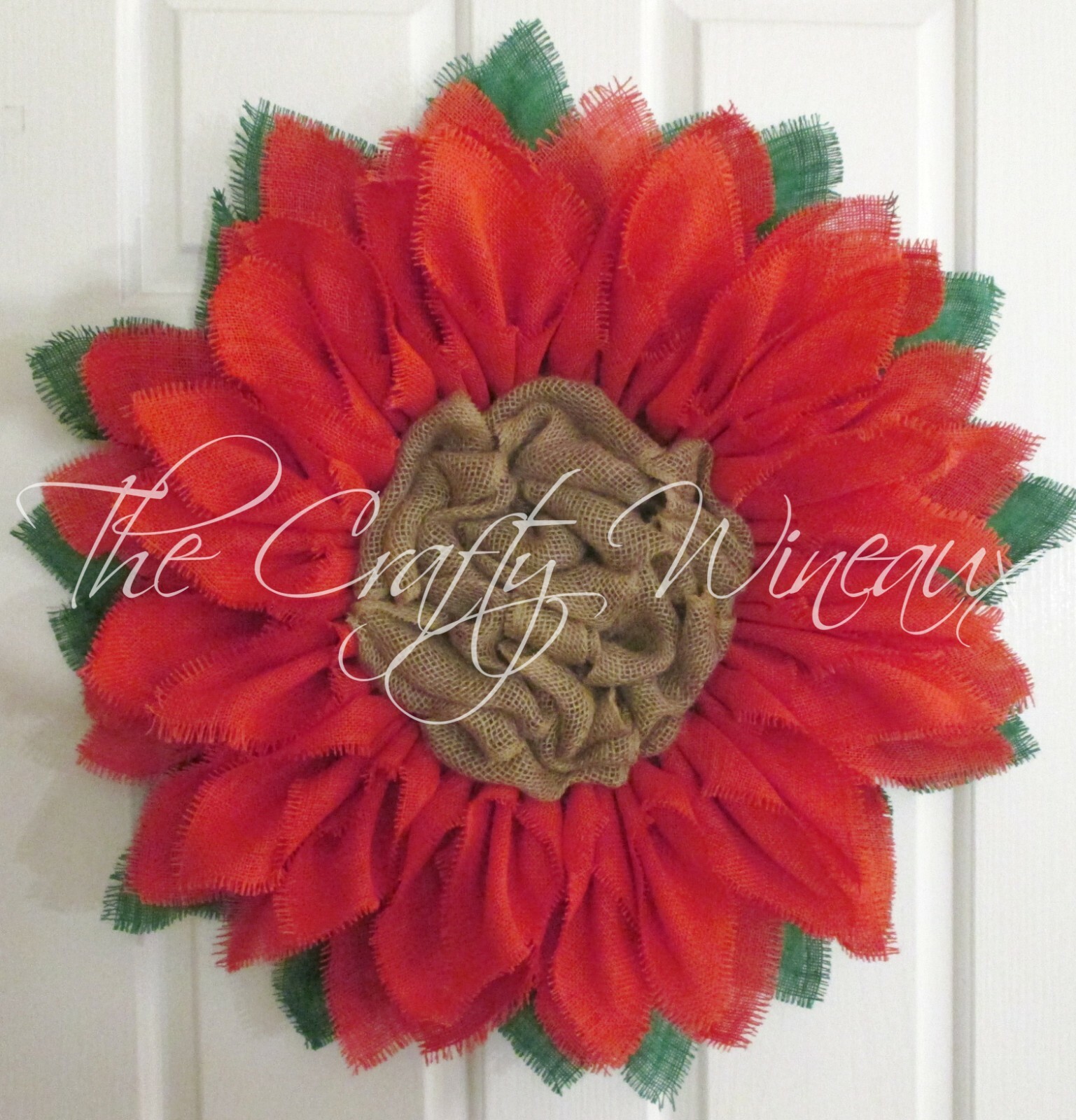 The Crafty Wineaux – Extra Thick 25″ Rich Coral Pink Burlap Sunflower Wreath