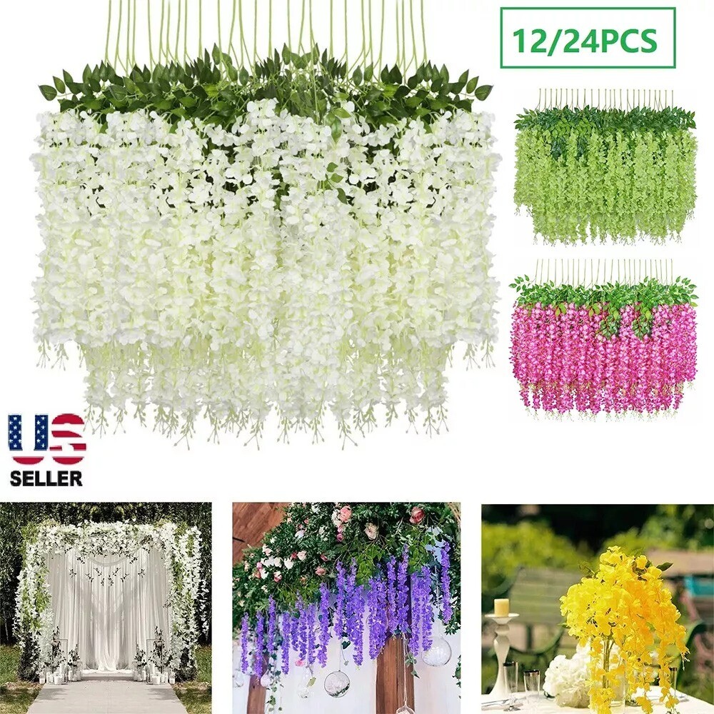 Artificial Wisteria Vine Garland Fake Flower Plants Garden Wedding Hanging Decor