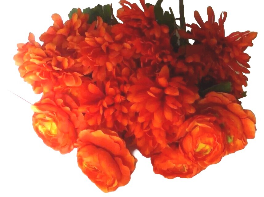 5 pc Orange Faux Flower Bouquet Bunch Assorted Cottagecore
