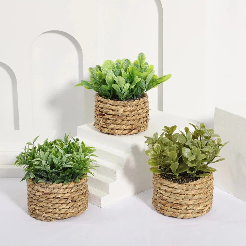 Green Artificial Potted Plant Eucalyptus Grass 11cm Artificial Plants Plastic