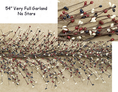 54″ Primitive AMERICANA Pip Berry Garland Burgundy, Navy, Cream – Very Full