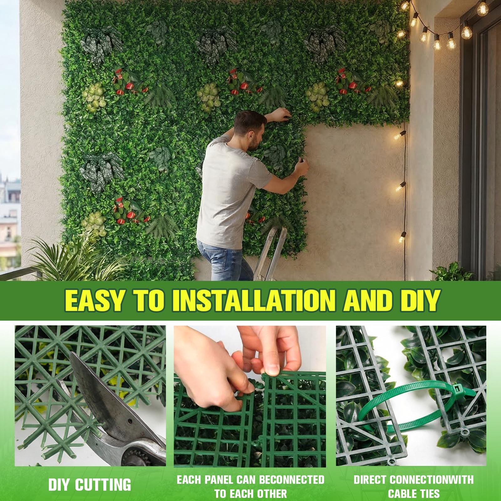6-Pack Artificial Boxwood Wall Panels 40x40in Each 8-Plant Mix for Weddings