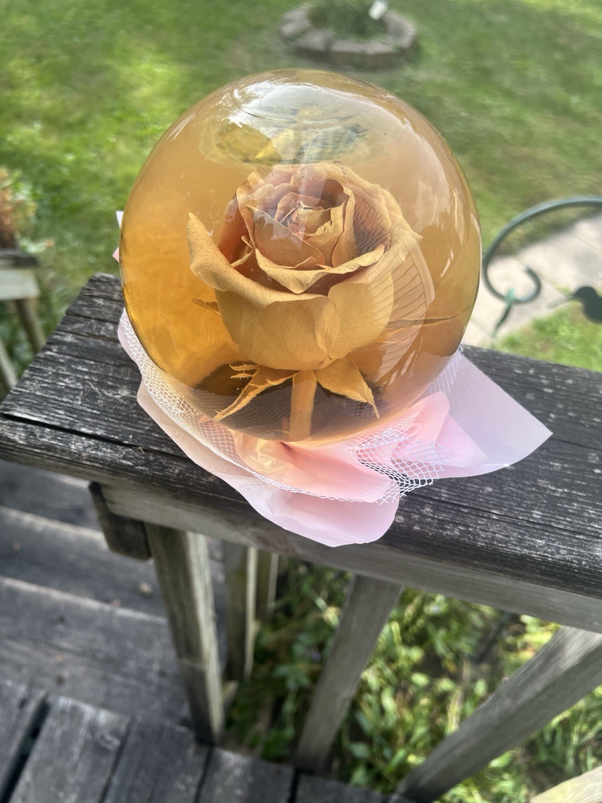 Vintage Preserved Real GOLD Rose in a Glass Water Ball Dome Globe – Large 7″
