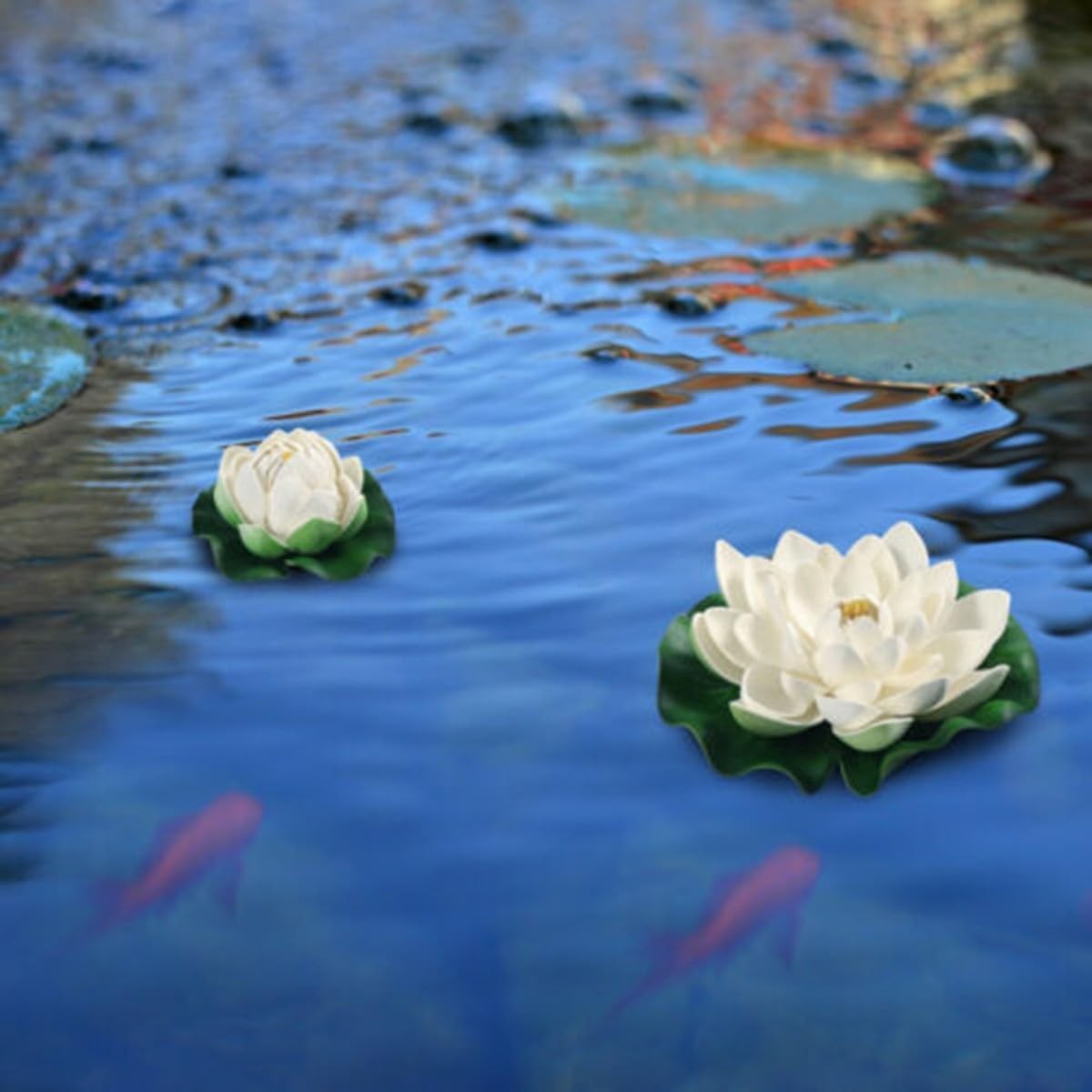 Lily Pad for Ponds, 6 Pcs White Artificial Lotus, Realistic Water Floating Fo…