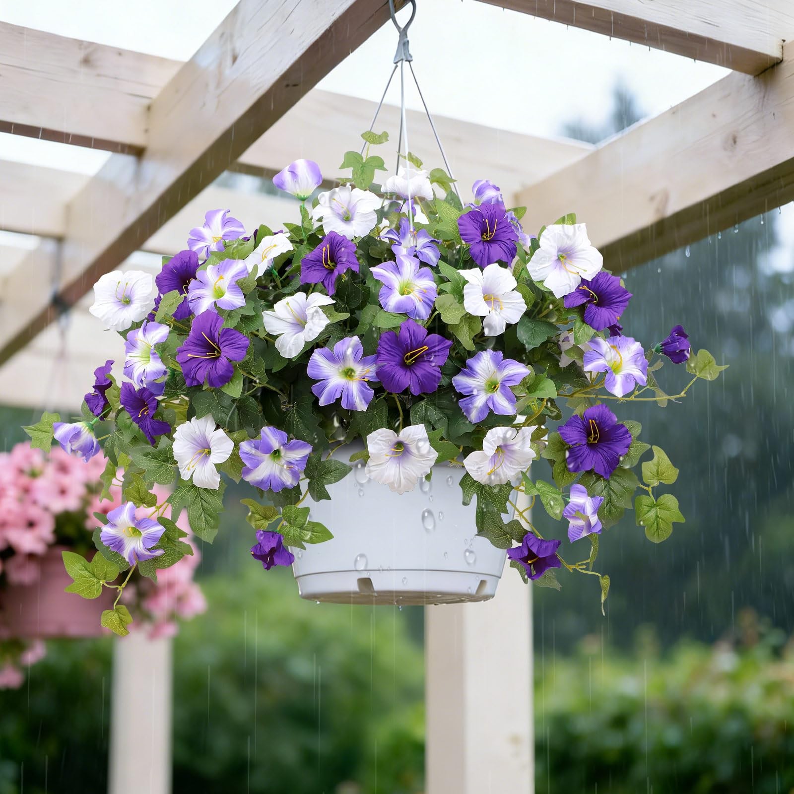 Artificial Flowers for Outdoors, 2 PCS Purple Morning Glory UV Resistant