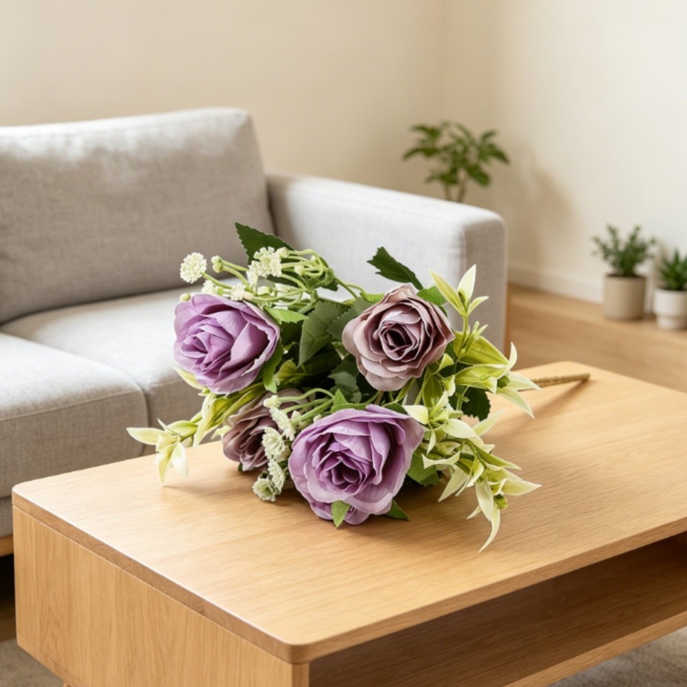 Wedding Decor Silk Rose Bouquet 5 Bloom 32cm for Bridal Shower and Anniversary