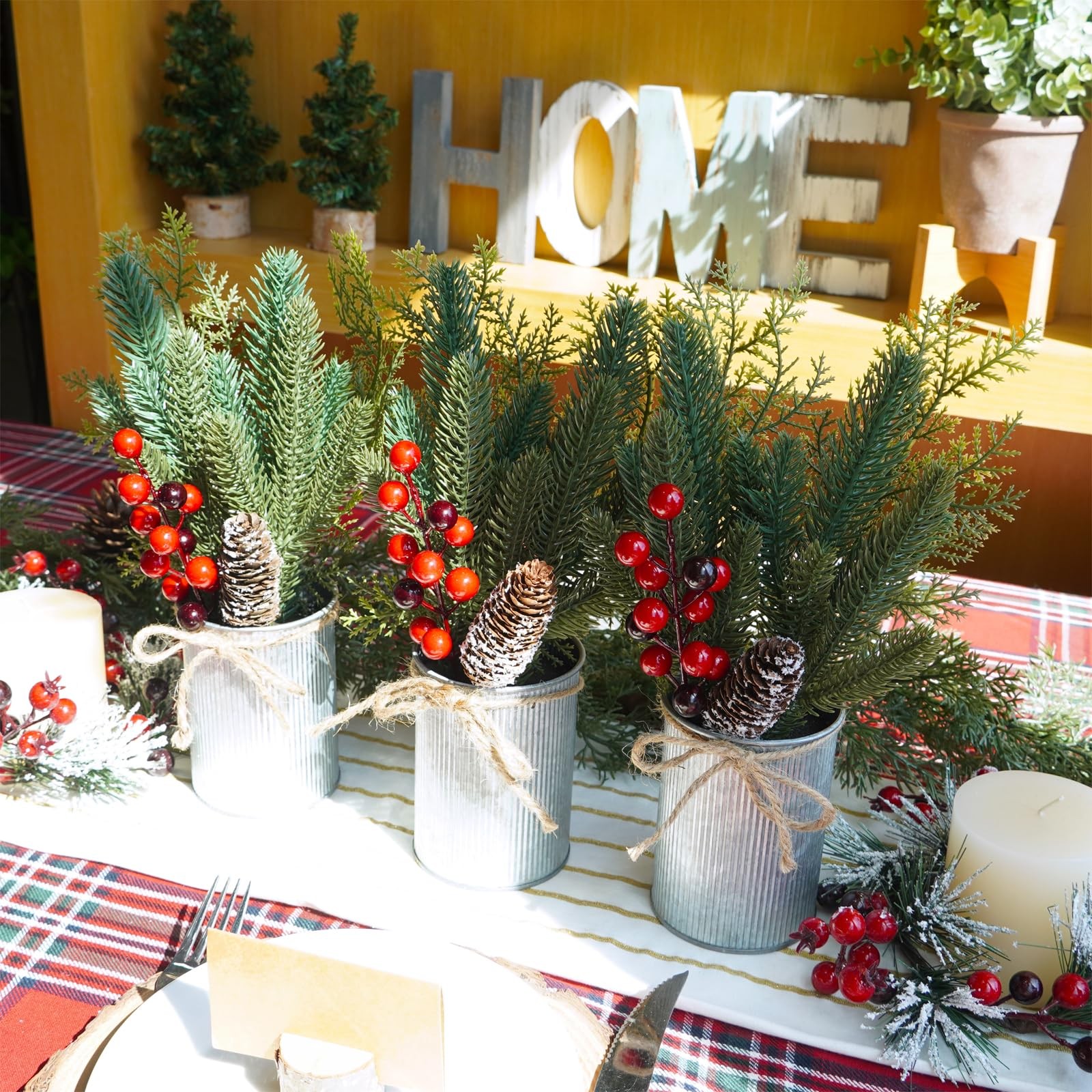3 Pack Christmas Artificial Potted Plants Christmas Greenery Red Berry and Sn…